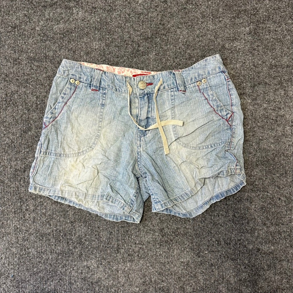 Unionbay Denim Shorts Womens Size 30 Light Wash Drawstring Red Stitching Casual